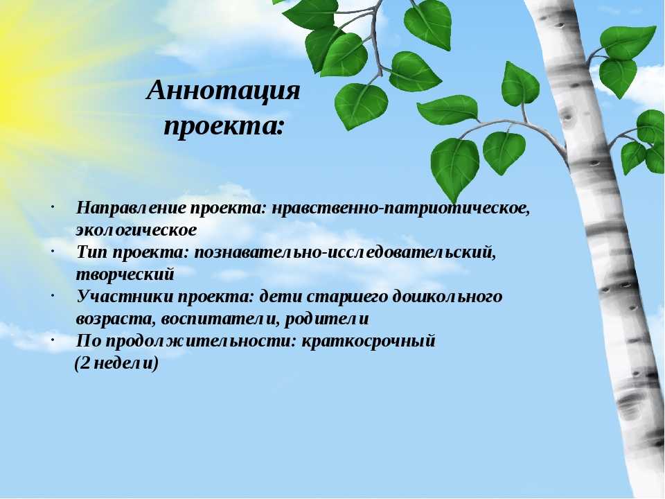 Экологический исследовательский проект «люблю берёзку русскую»