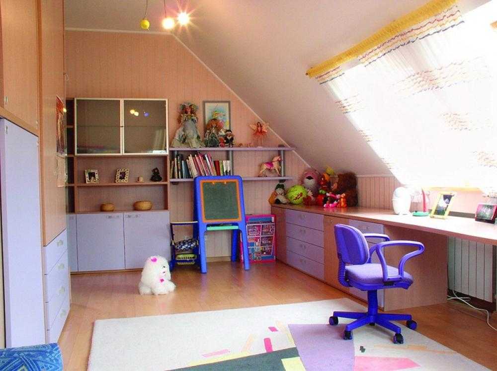 Дизайн интерьера детской комнаты на мансардном этаже: плюсы и минусы помещения "под крышей", интересные варианты с фото, особенности оформления детской